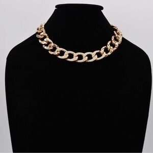 Betsey Johnson Crystal Leopard Necklace Chain Collar Gold Heavy Chunky BinAU
